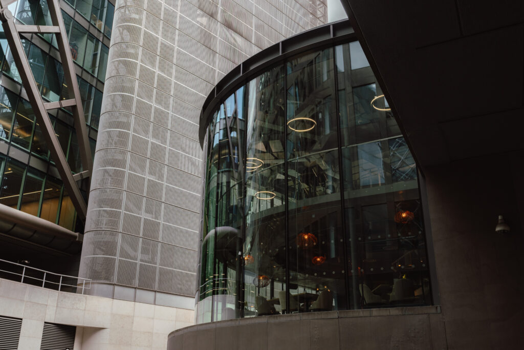 Glass side of building